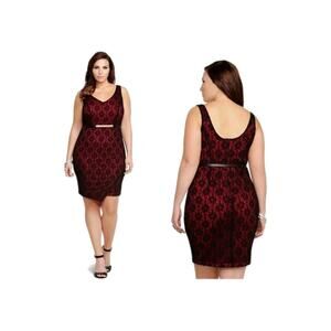 Torrid Lace Overlay Dress, Size 18 Brand New Black/Red (No Belt)